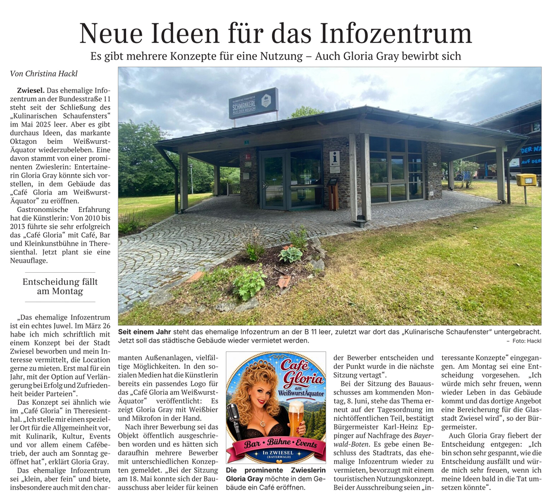 Gibt es bald wieder ein Café Gloria? - ehemaliges Infocenter in Zwiesel - Passauer Neue Presse (PNP), 05.06.2026