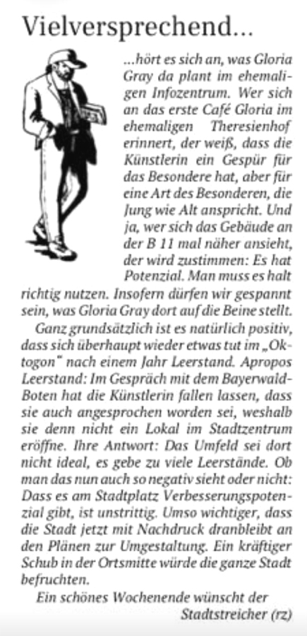 Gibt es bald wieder ein Café Gloria? - ehemaliges Infocenter in Zwiesel - Stadtstreicher (PNP), 20.06.2026