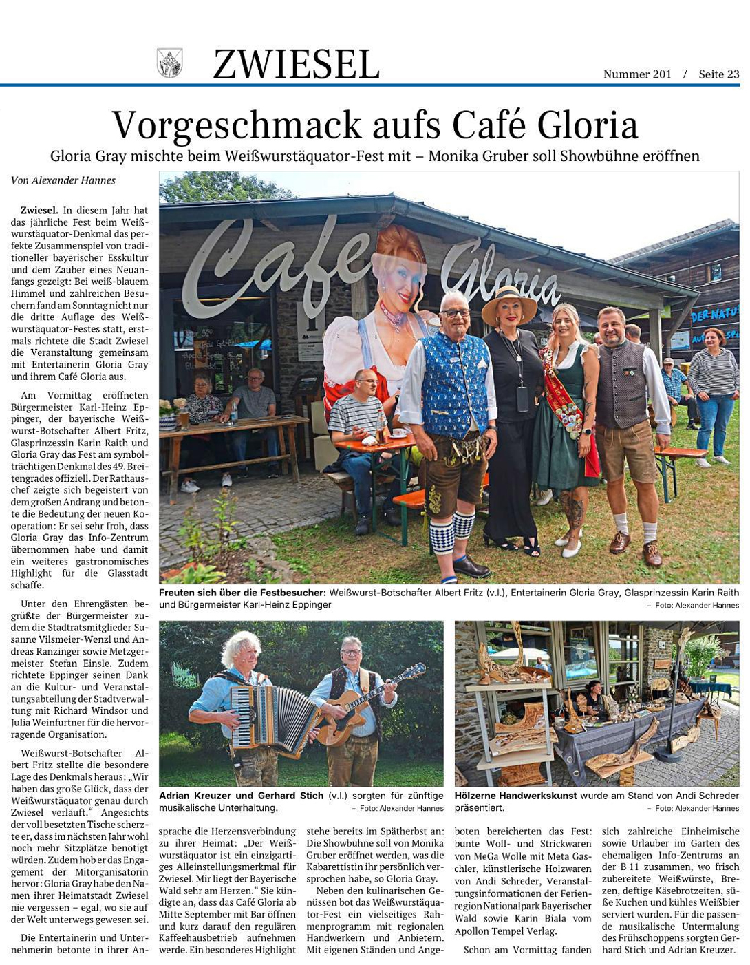 Caf� Gloria in Zwiesel - Termine: 3. Wei�wurst-�quator-Fest, Sonntag, 30. August 2026, Passauer Neue Presse (PNP), 31.08.2026