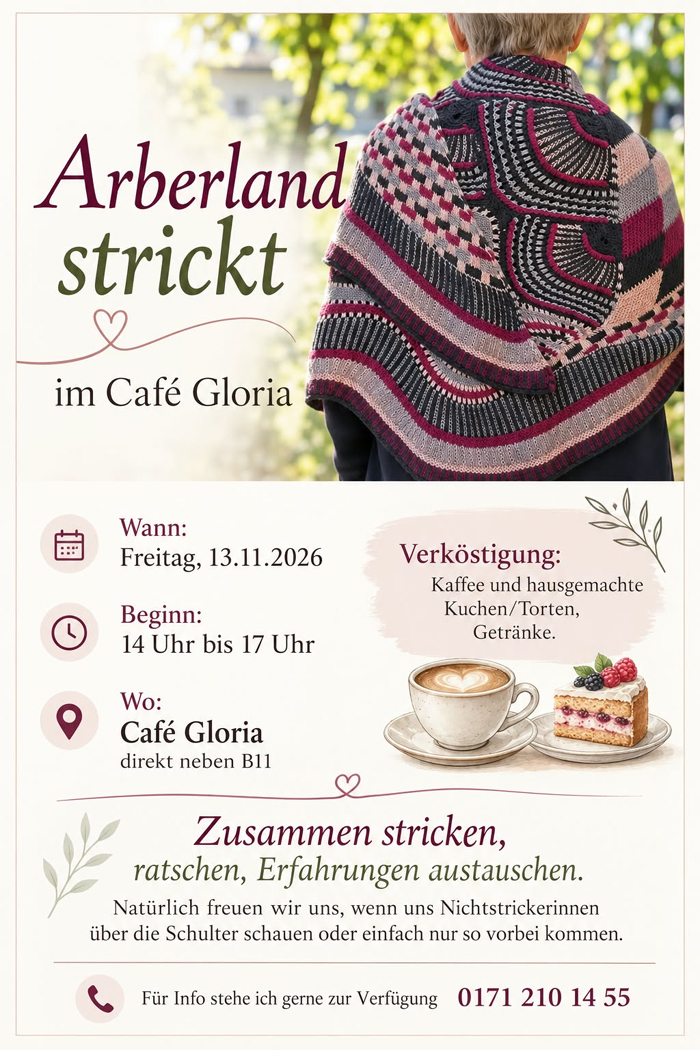 Caf� Gloria - "Arberland strickt" im Caf� Gloria - Fr., 13. November 2026: